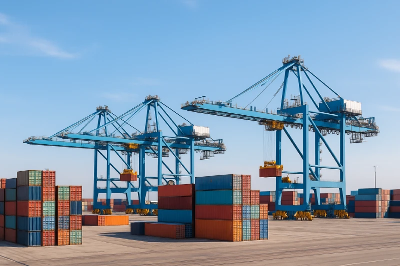 China to Iran sea freight — modern container terminal with cranes and container stacks.