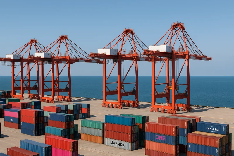 China container port showing cranes and containers, illustrating sea freight timelines