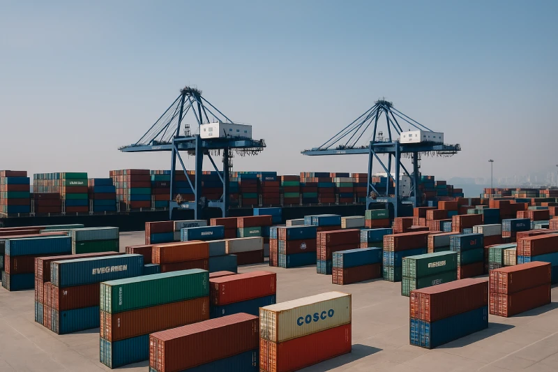 Organized container yard with RTG cranes at Shenzhen Port