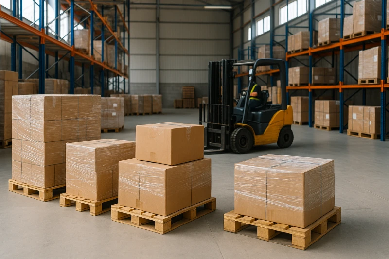 Warehouse preparing cargo for shipment from China to Iran.