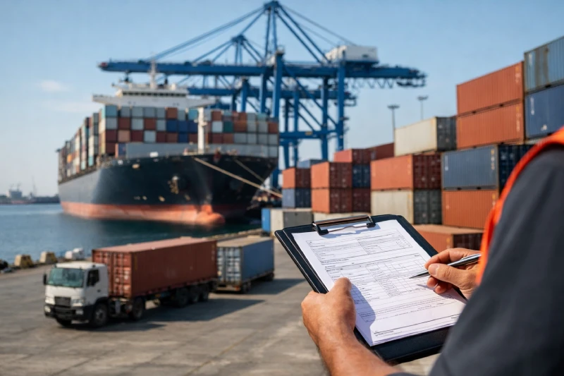 Realistic container shipping scene showing 20ft and 40ft containers for China to Kenya freight cost planning