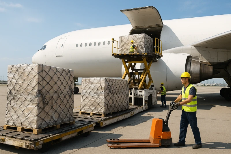 Air freight transit time from China to Canada showing cargo aircraft loading