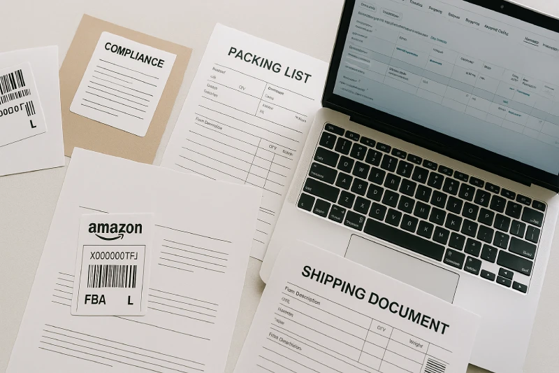 Documents and labels used for shipping from China to Amazon FBA USA
