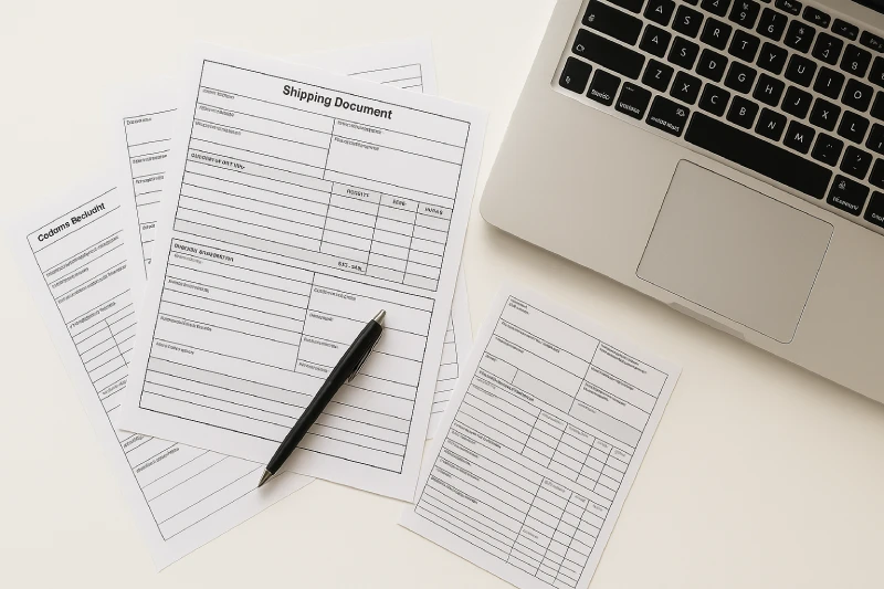 China to Canada shipping delays and customs documentation on office desk