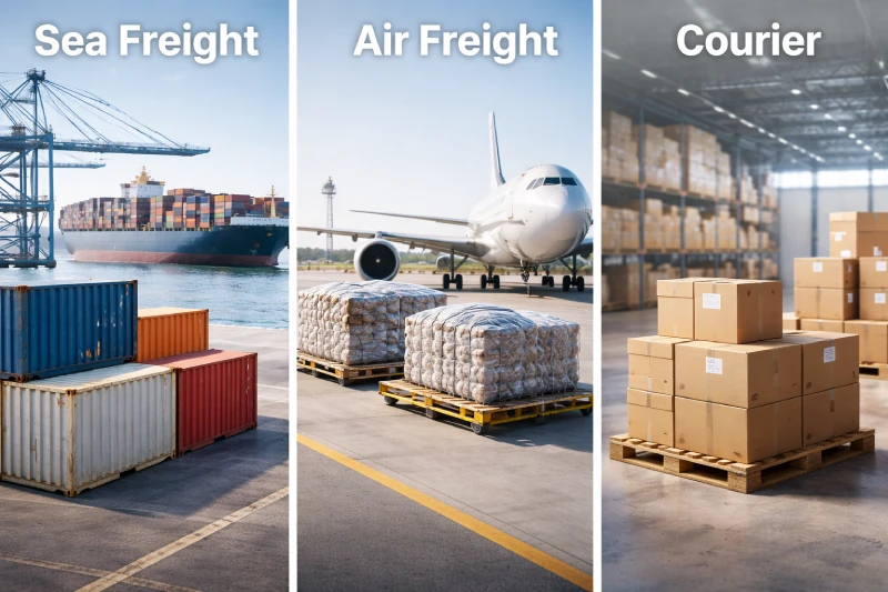 Comparison of sea freight, air freight, and courier shipping methods from China to Nigeria