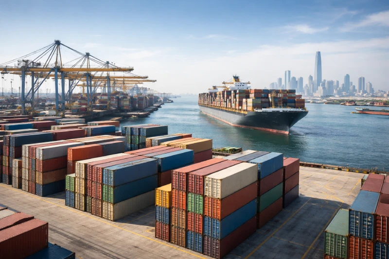 International port scene representing customs clearance in Saudi Arabia for commercial imports from China