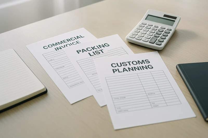 Customs and compliance documents on a desk, representing DDP shipping planning and clearance risks in Kenya
