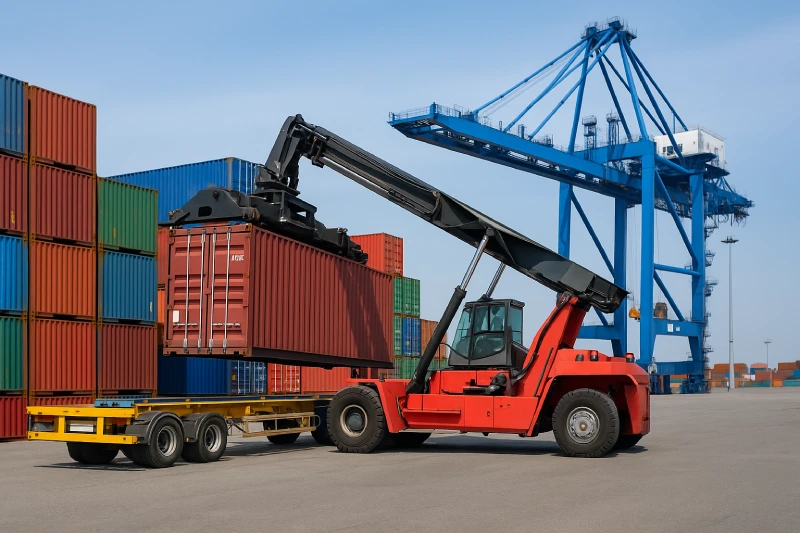 40HC container being loaded at a China seaport for FCL shipping to the USA