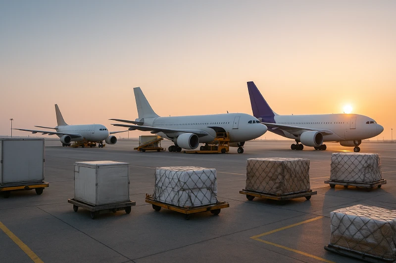 Cargo aircraft on an airport apron representing express transit time for China to USA shipping