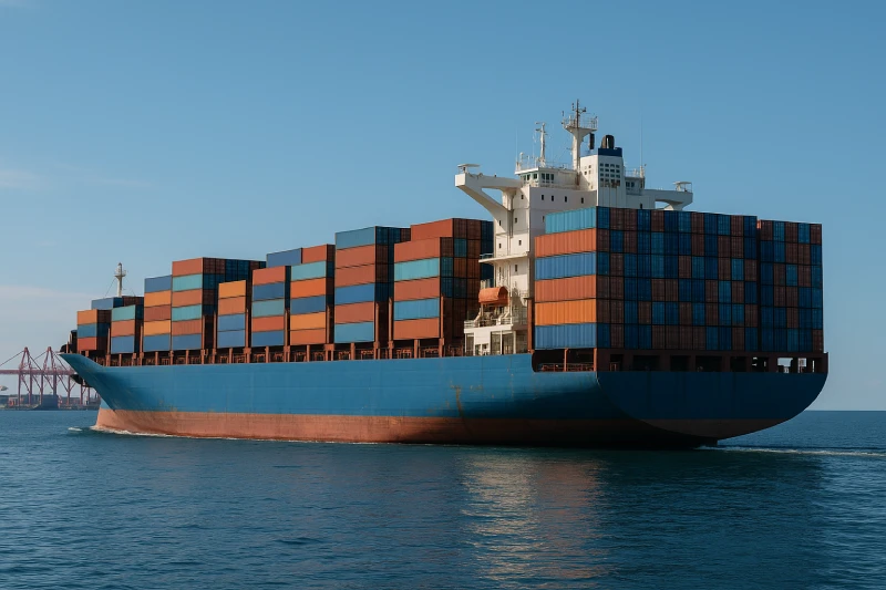 Container vessel departing port illustrating sea freight transit time from China to Tanzania.