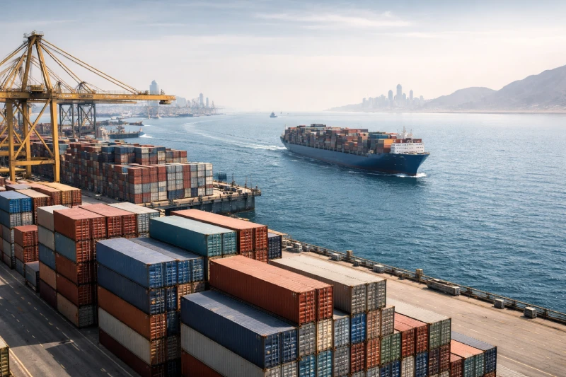 International freight shipping route from China to Saudi Arabia at container port