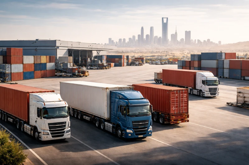 Inland logistics hub supporting commercial cargo shipments from China to Riyadh, Saudi Arabia
