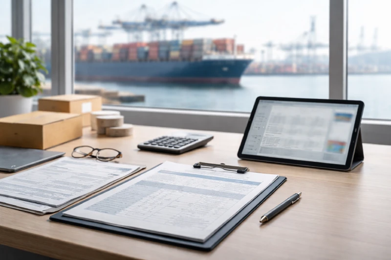 Shipping manifest overview in international logistics showing cargo summary documents and global shipping operations