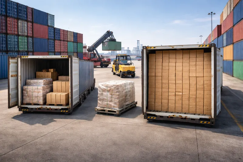 Sea freight container loading from China to Ethiopia showing LCL and FCL shipment volume differences