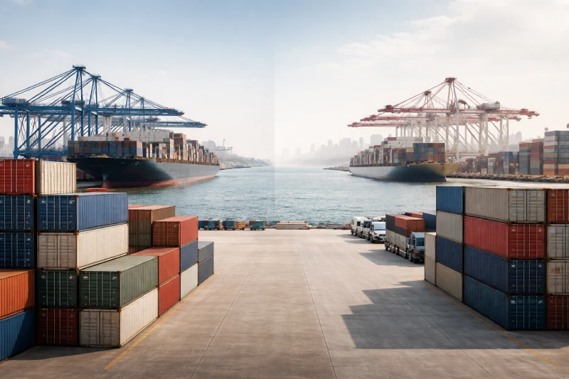 DDP vs FOB shipping to UAE illustrated by international container freight at port