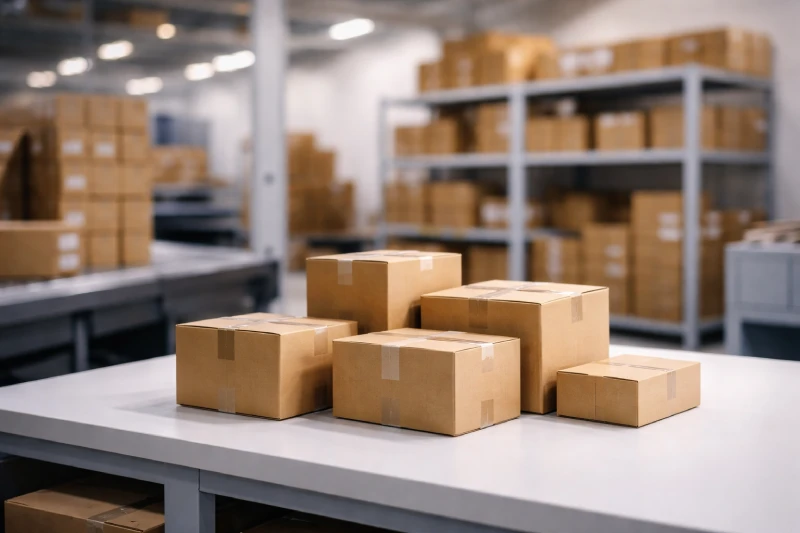 Express courier shipping from China to Tanzania showing small parcels on a warehouse sorting table for fast delivery