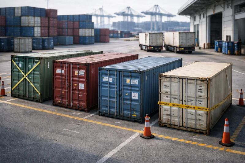 Nigeria port customs inspection area showing sealed containers held for clearance and inspection