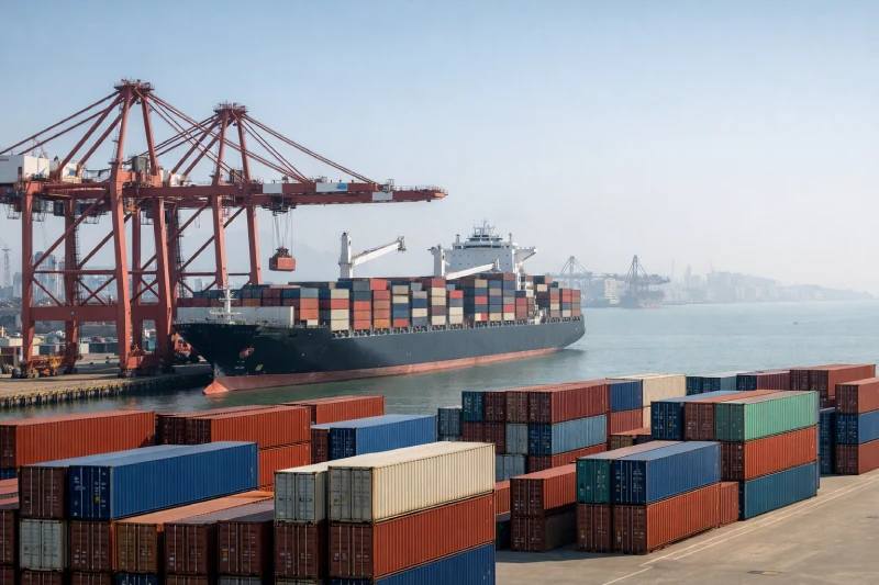 Container vessel loading at Ningbo-Zhoushan Port for shipments to Jebel Ali, illustrating China to UAE sea freight transit time
