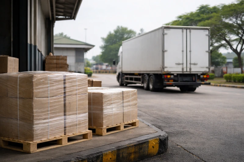 Inland delivery of palletized cargo at a warehouse in Tanzania after port clearance