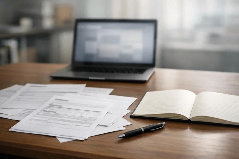 Importer reviewing shipping documents during freight forwarder selection in China