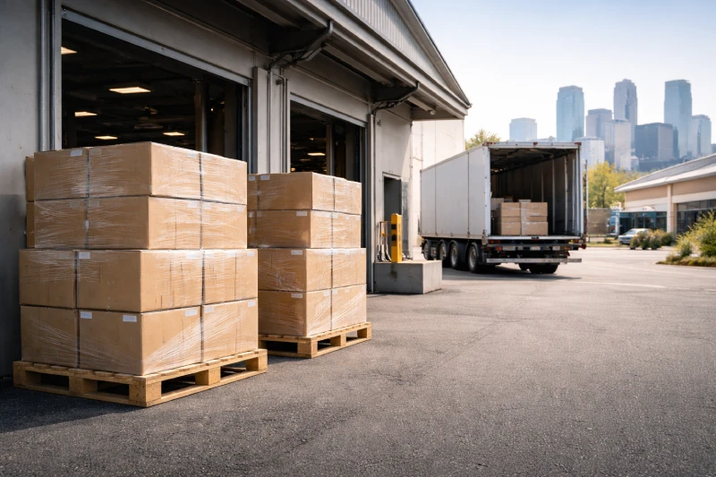 تسليم شحنة على منصات (Palletized) إلى رصيف تحميل المستودع بموجب شحن DDP من الصين إلى كندا.