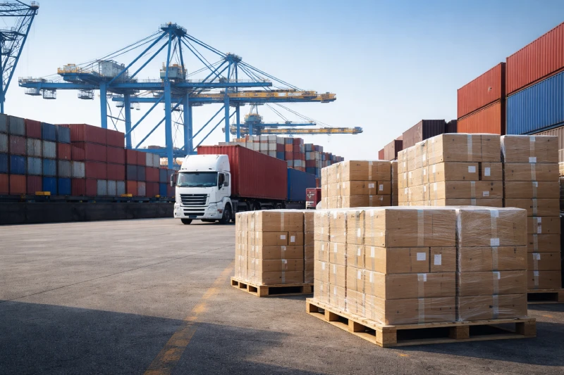 Container cargo prepared for DDP shipping from China to USA at international port