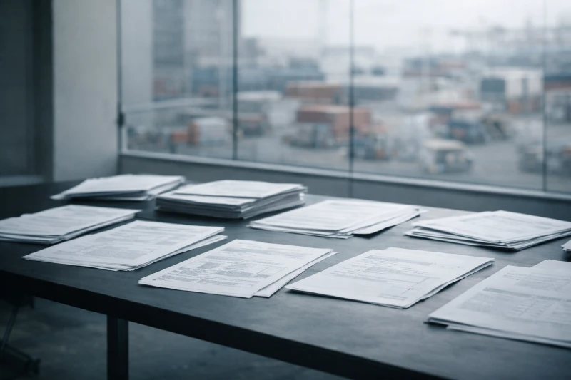 Транспортные документы, разложенные на столе, демонстрирующие координацию при обработке экспортных отправок из Китая