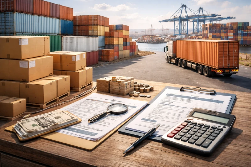 DDP shipping cost breakdown for cargo from China to Ghana showing freight transport, customs clearance, import duties, and final delivery logistics