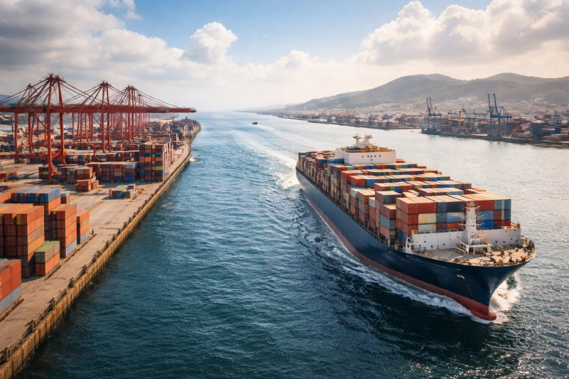 Container ship transporting cargo from China to Ghana representing DDP shipping logistics between Chinese export ports and Ghana import destinations