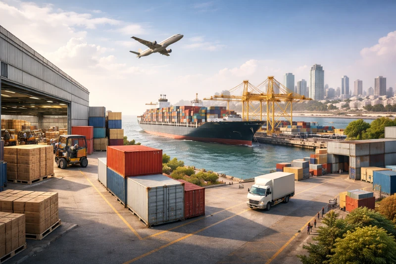 DDP shipping process from China to Israel including factory loading, sea transport, customs clearance and final delivery