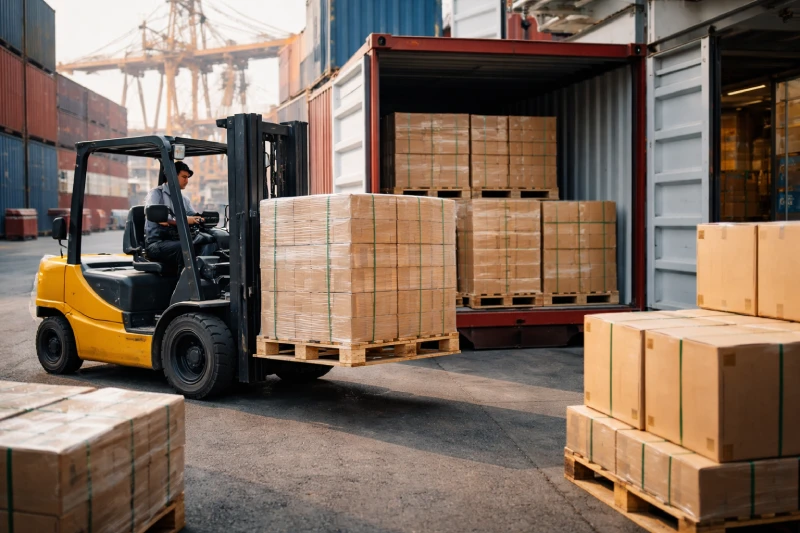 Container loading process showing FCL and LCL cargo handling for sea freight