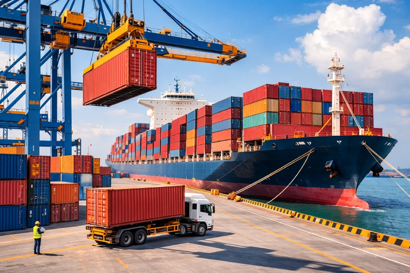 container ship loading cargo for sea freight shipping from China to Africa