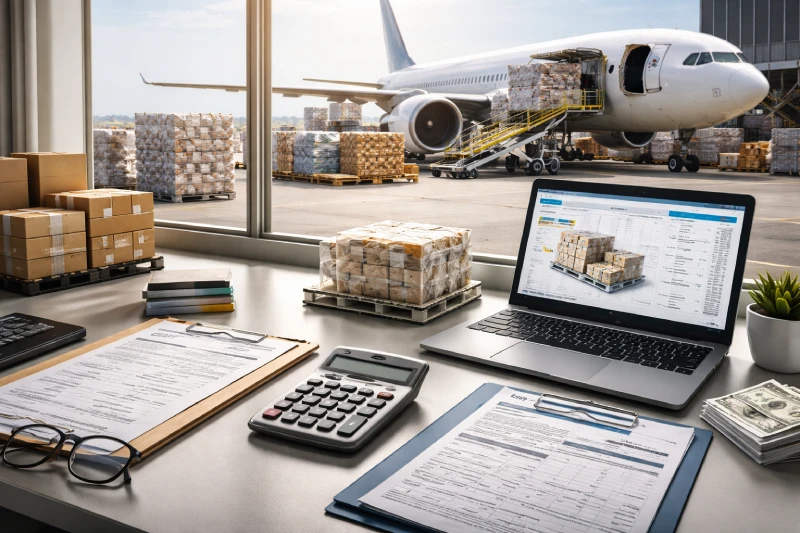 Air freight cost planning from China to Ghana with cargo aircraft and shipping documents