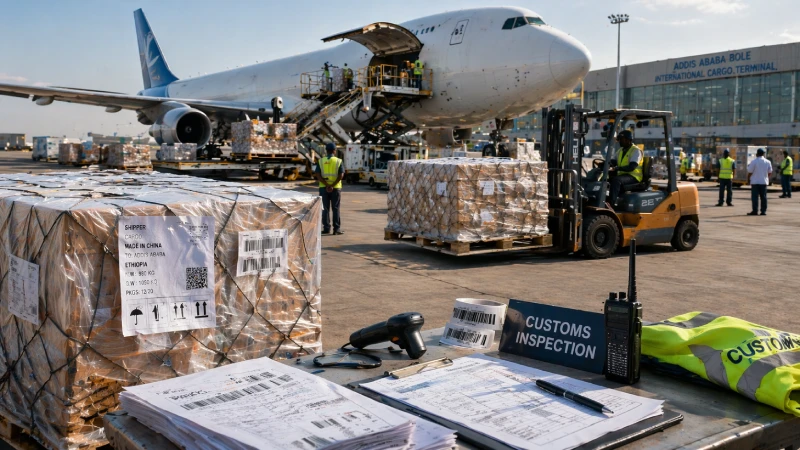 Cargo pallets and customs handling during air freight shipping from China to Ethiopia