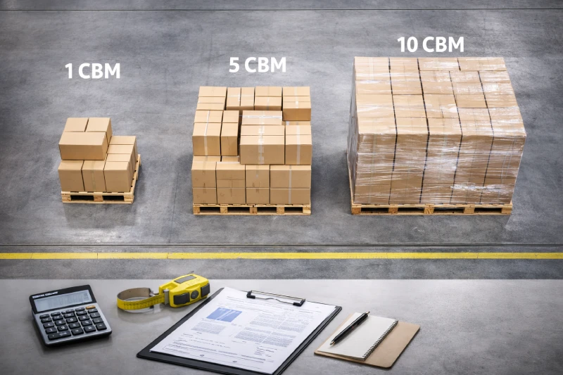 Comparison of 1 CBM, 5 CBM, and 10 CBM cargo sizes for shipping from China to Ethiopia