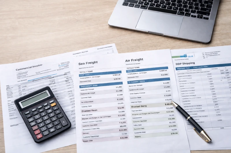 Shipping cost breakdown documents and freight planning from China to Ghana