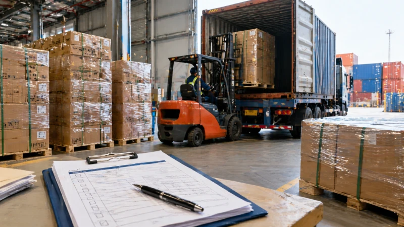 shipping process from China to UAE with cargo pallets and warehouse loading