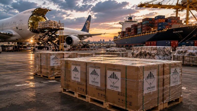 Lithium battery cargo prepared for shipping from China to UAE