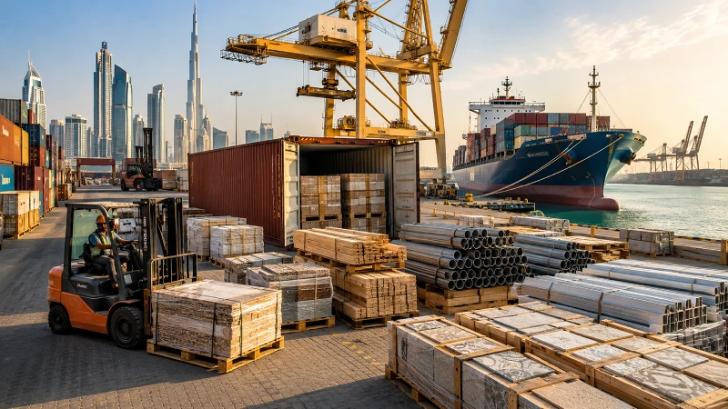 Bulk building materials being shipped to UAE through sea freight containers
