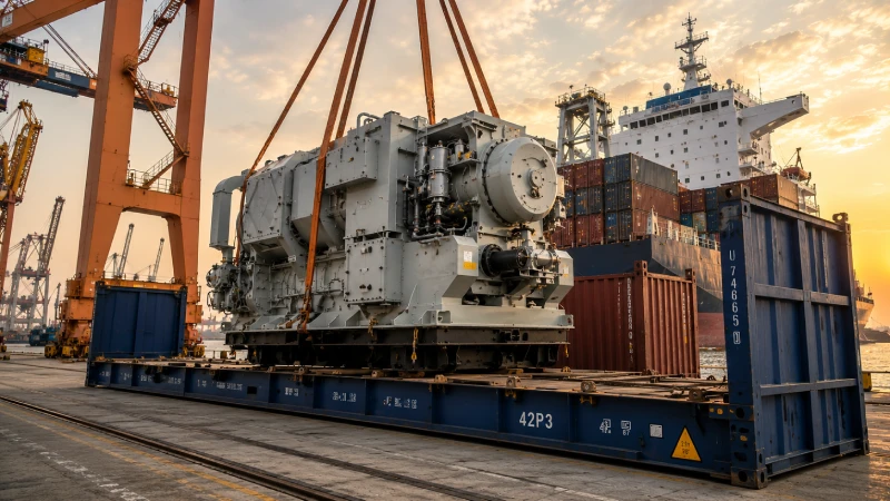 Heavy machinery loading at China port for shipment to Saudi Arabia