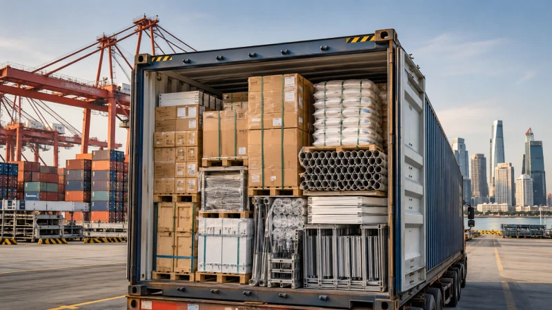40ft container loaded with construction materials and commercial cargo for shipment from China to Qatar