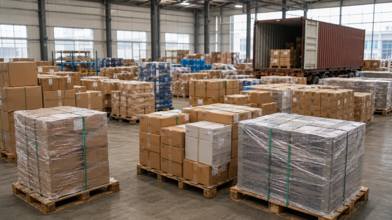 LCL cargo consolidation warehouse in China preparing small shipments for export to Qatar