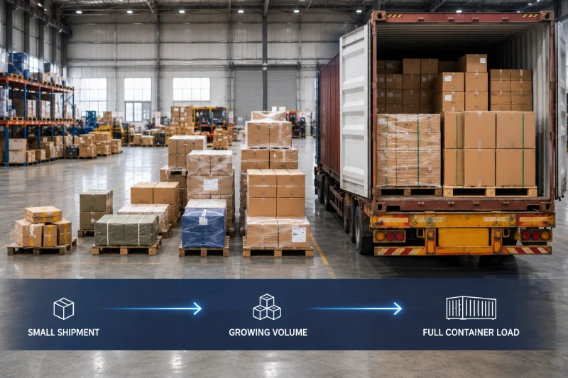 Cost comparison between growing LCL shipments and full container shipping for Qatar importers