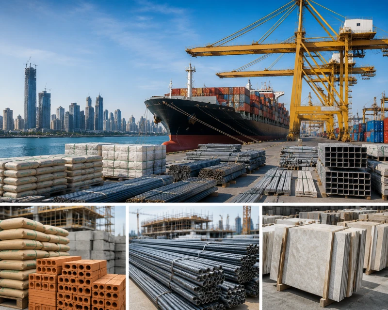 Organized storage of building materials at a Qatar construction site