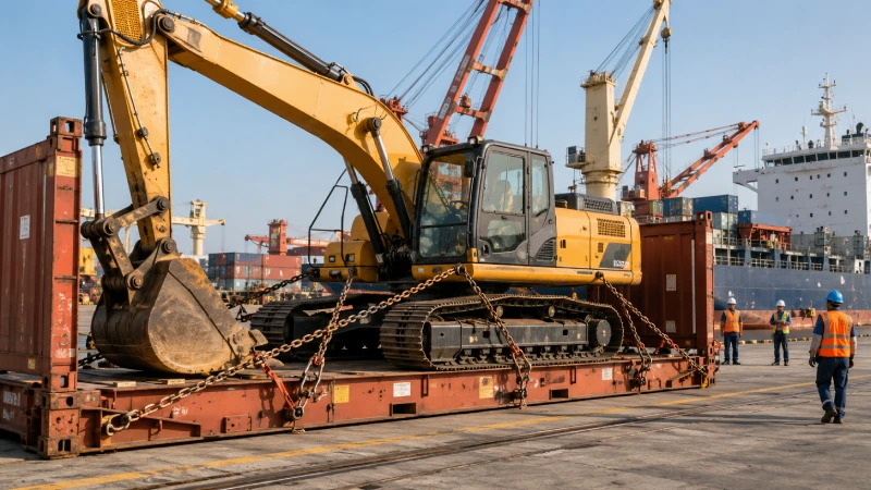 Oversized construction equipment secured for project logistics shipping from China to Qatar