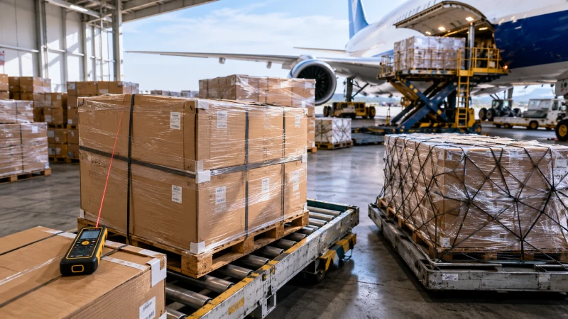 Air freight cargo from China to Qatar showing cartons, chargeable weight calculations, and international air cargo logistics planning
