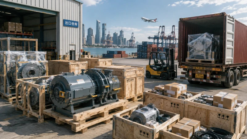 Shipping industrial equipment from China to Qatar with crated machinery and export logistics preparation