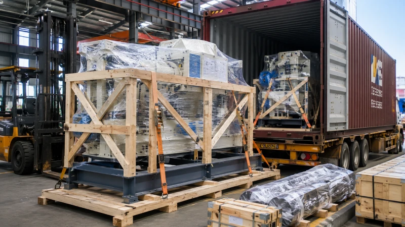 Shipping machinery from China to Qatar with reinforced export packaging and secure container loading