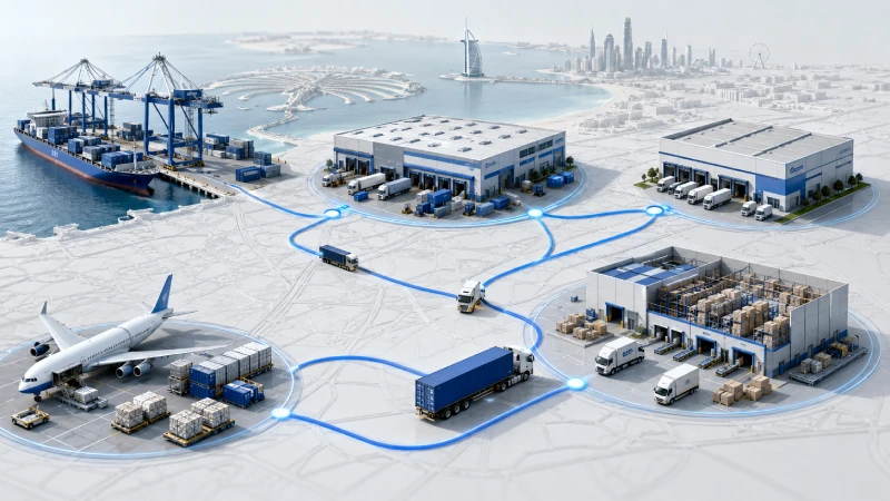 Dubai logistics delivery options including Jebel Ali, JAFZA, Dubai South, mainland warehouse, and e-commerce fulfillment