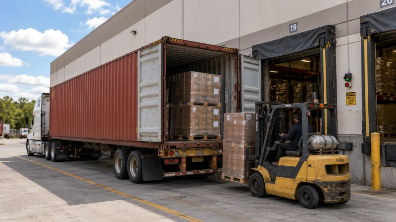 FCL container being unloaded by forklift at a US distribution warehouse